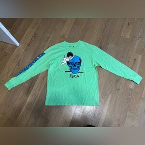 RVCA TOTAL BLISS LONG SLEEVE ACID GREEN TEE TSHIRT Skateboarding size large NWOT